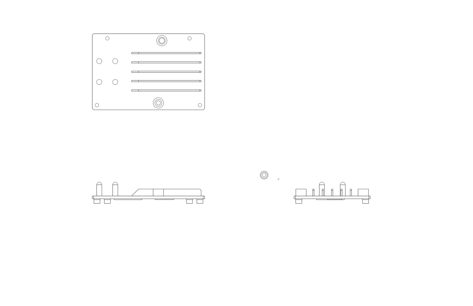 The heat sink's four object views isolated from the engineering drawing's dimensions, notes and borders by line weight.